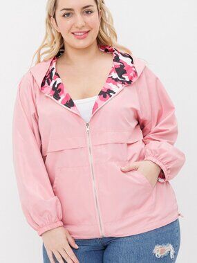 251. Pink Camo Reversible Contrast Print Full Zip Windbreaker Jacket